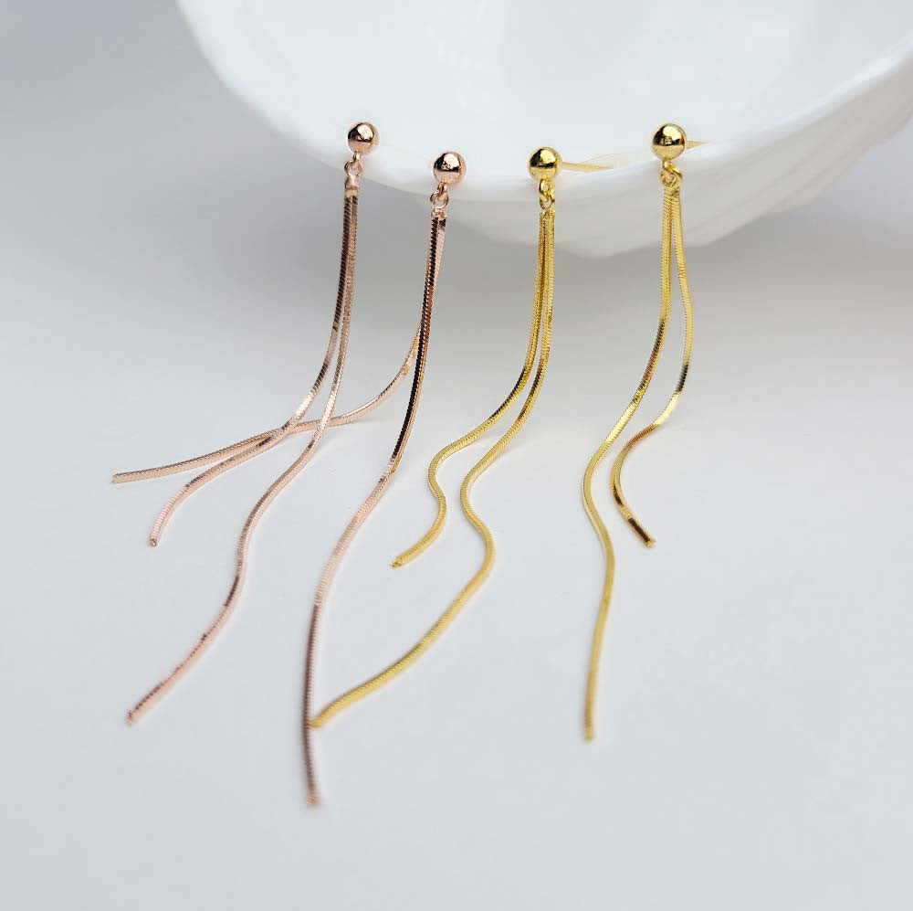 925 Silver 2-line Ball Snake String Drop Earring