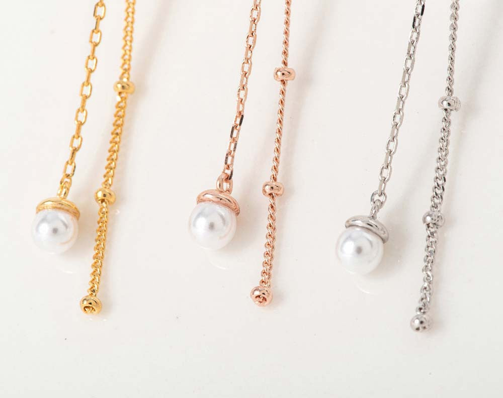 925 Silver Lulu Chain Pearl Drop Earring (celebrity style) wearing Han So Hee