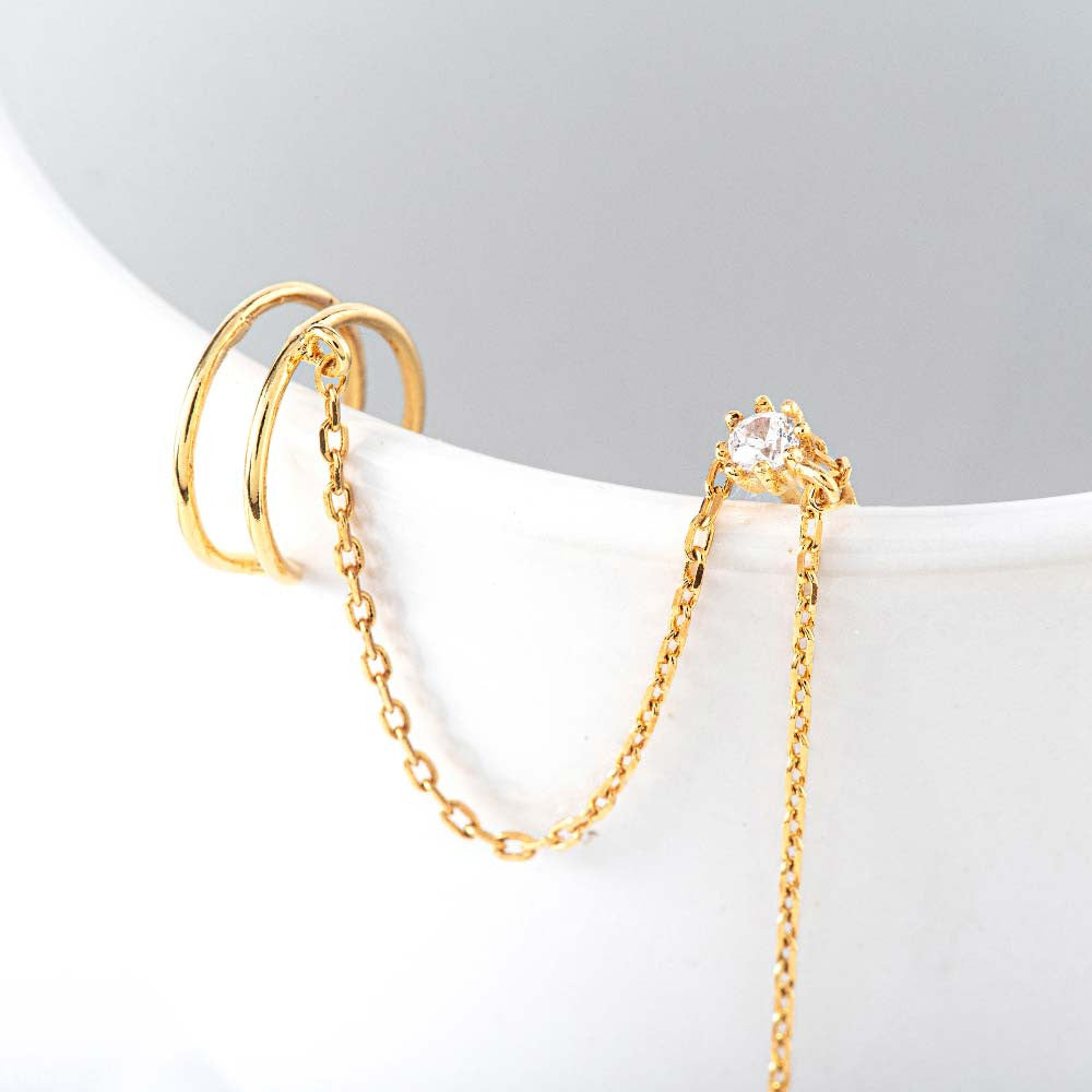 925 silver 2ring cubic long drop ear cuff