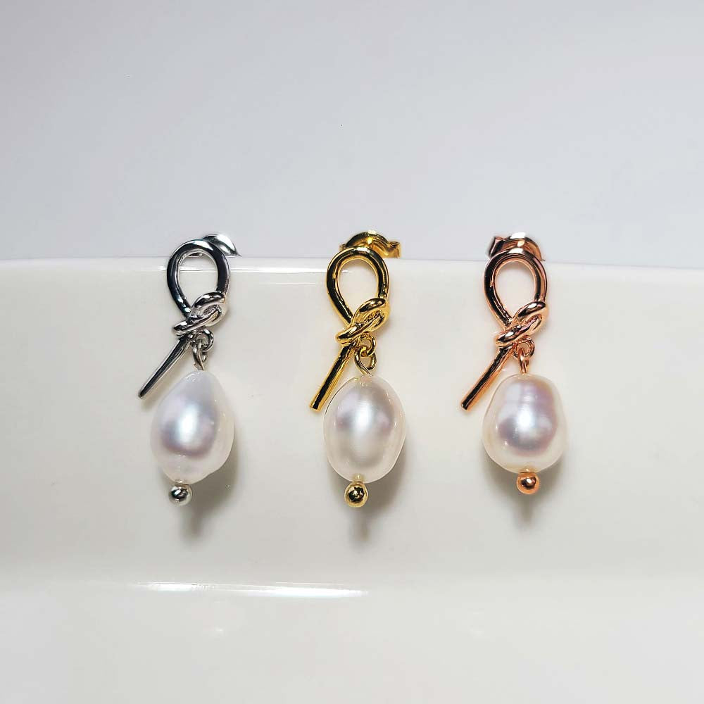 925 silver pearl ribbon earring