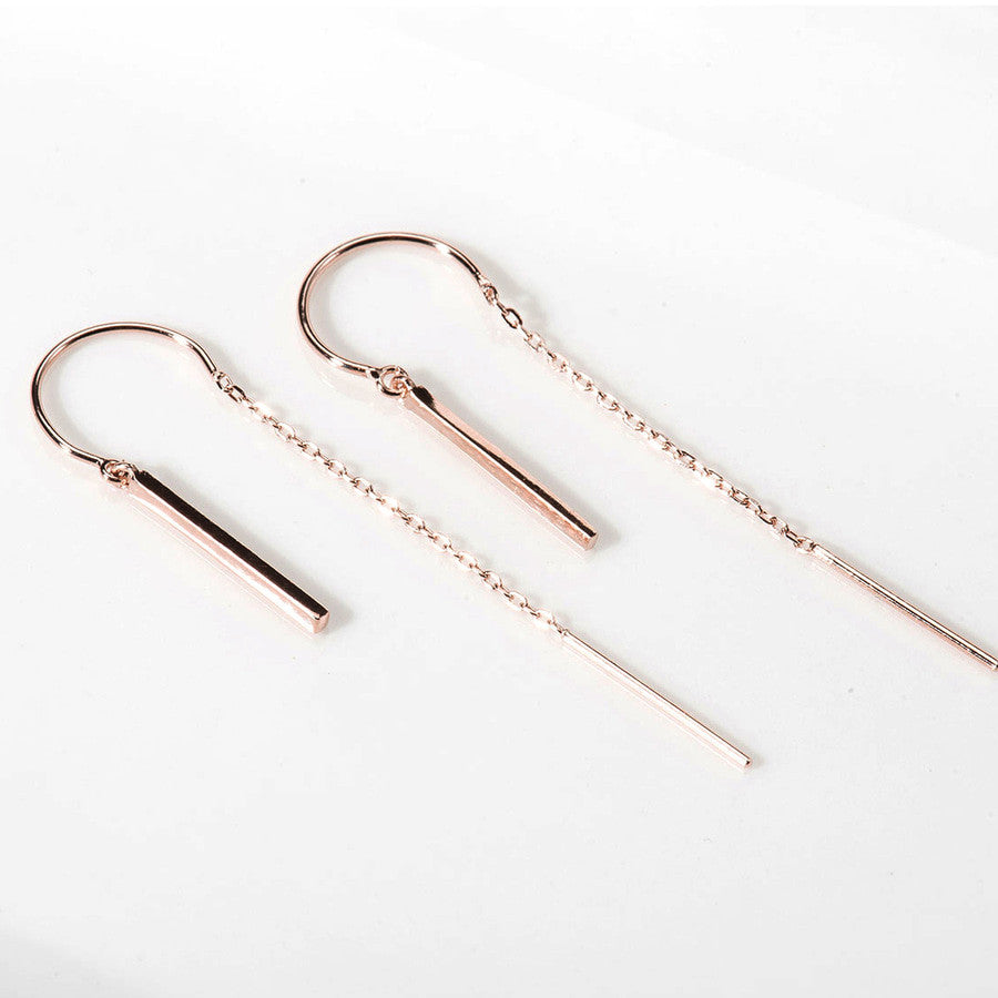 925 Silver Chain Rod Long Drop Earrings